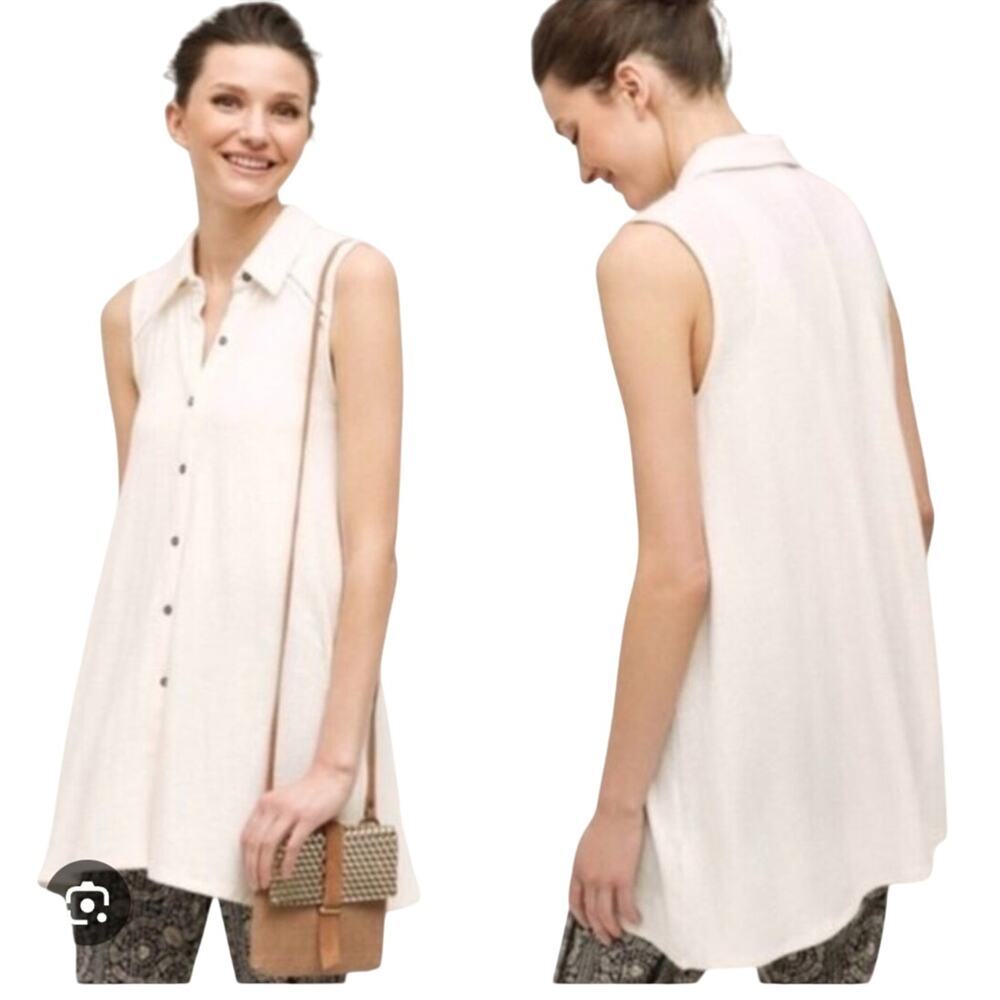 Everleigh poplin sleeveless tunic women's Ivory down top Sz Small P resort wear